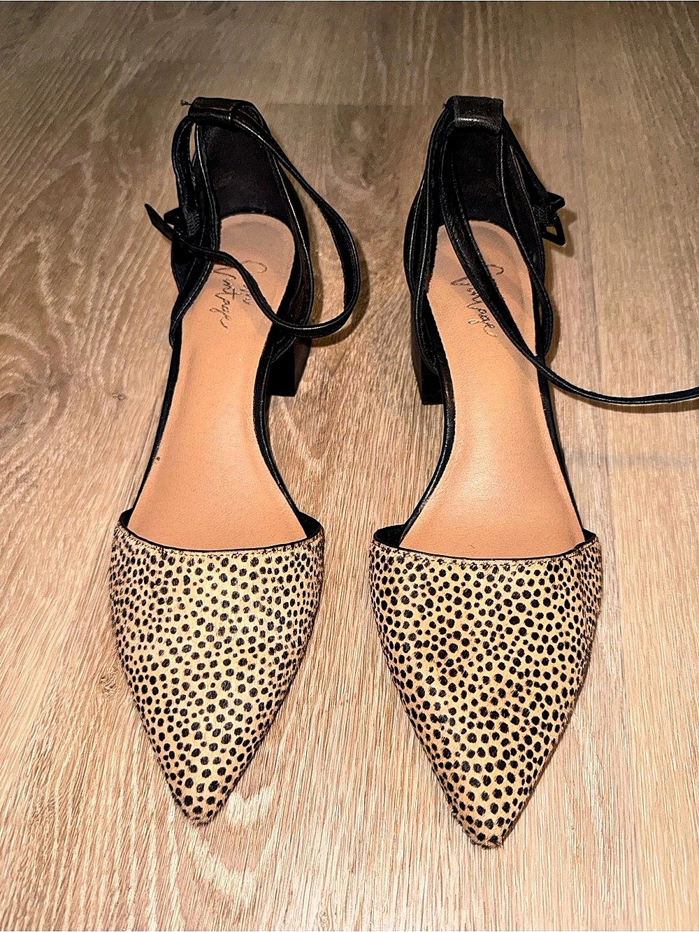 Crown Vintage Animal Print Ankle Strap Heels in Black & Brown